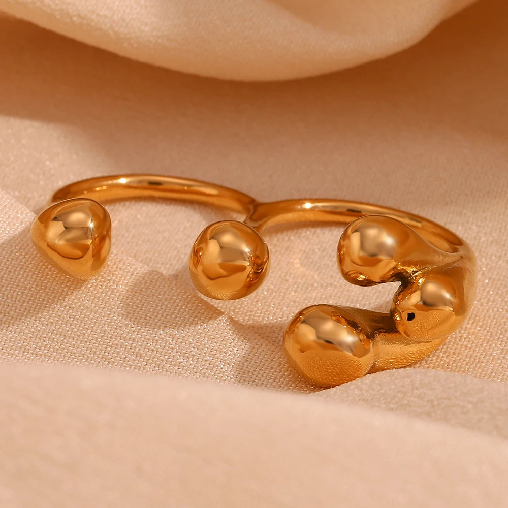 18K Gold Plated Adjustable Party Style Ring - Double Open 18K Gold Plated Adjustable Party Style Ring - Double Open